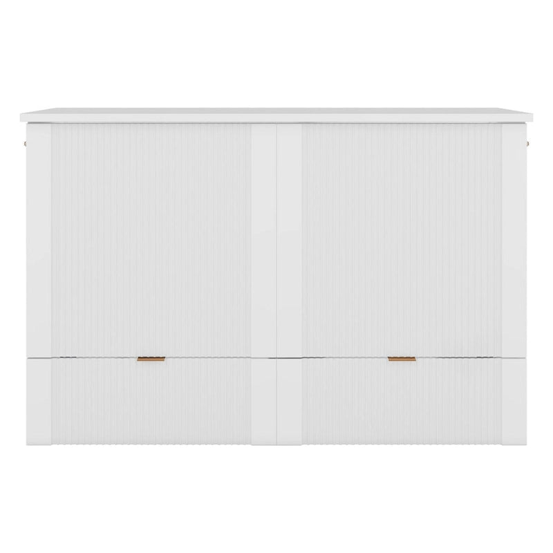 Lit escamotable mural pleine grandeur blanc/gris avec 2 tiroirs et ports USB, 1 place