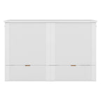 Lit escamotable mural pleine grandeur blanc/gris avec 2 tiroirs et ports USB, 1 place