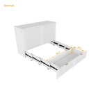 Lit escamotable mural pleine grandeur blanc/gris avec 2 tiroirs et ports USB, 1 place