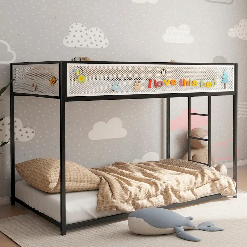 Adam Twin Twin Bunk Black with White Mesh Guard Railsuitable for bedrooms,easy assembly
