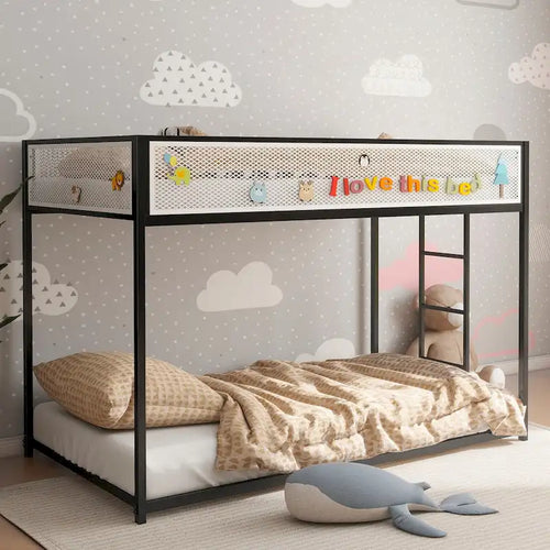 Adam Twin Twin Bunk Black with White Mesh Guard Railsuitable for bedrooms,easy assembly