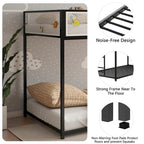 Lit superposé noir double sur double avec barrière de sécurité en maille blanche, 2 couchages