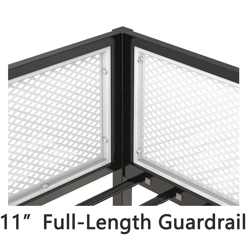 Lit superposé noir double sur double avec barrière de sécurité en maille blanche, 2 couchages