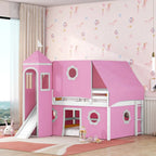 Wooden Bunk Bed with Slide Tent and Tower