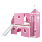 Lit superposé simple rose pour enfants avec toboggan, tente et tour, 1 place