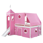 Lit superposé simple rose pour enfants avec toboggan, tente et tour, 1 place