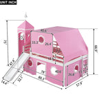 Lit superposé simple rose pour enfants avec toboggan, tente et tour, 1 place