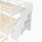 Lit superposé avec escalier espresso/vert/blanc, lits jumeaux superposés avec lit gigogne, 3 couchages
