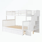 Lit superposé avec escalier espresso/vert/blanc, lits jumeaux superposés avec lit gigogne, 3 couchages