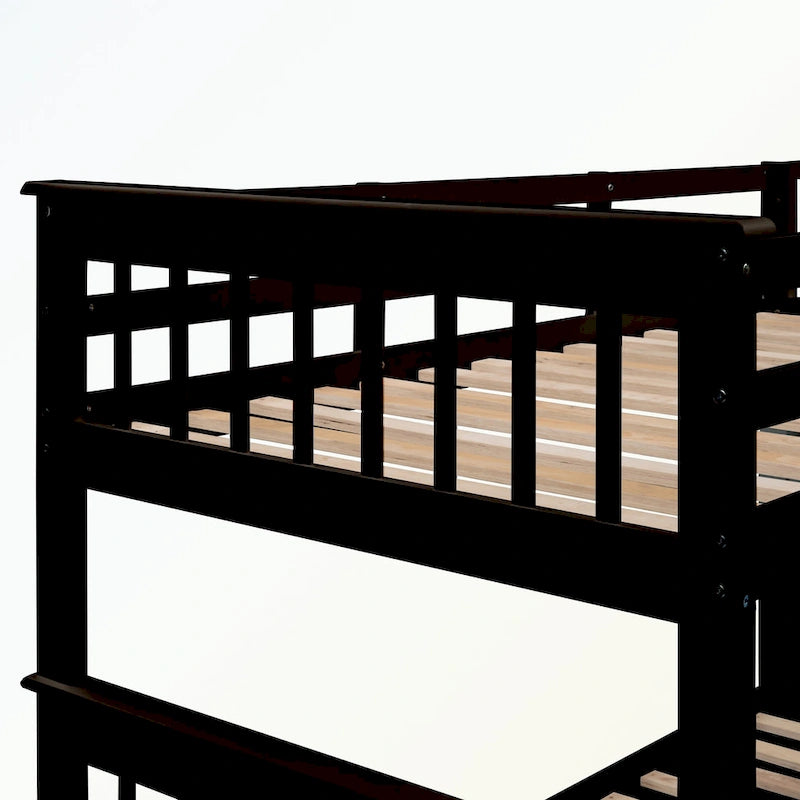 Lit superposé avec escalier espresso/vert/blanc, lits jumeaux superposés avec lit gigogne, 3 couchages