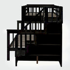 Lit superposé avec escalier espresso/vert/blanc, lits jumeaux superposés avec lit gigogne, 3 couchages