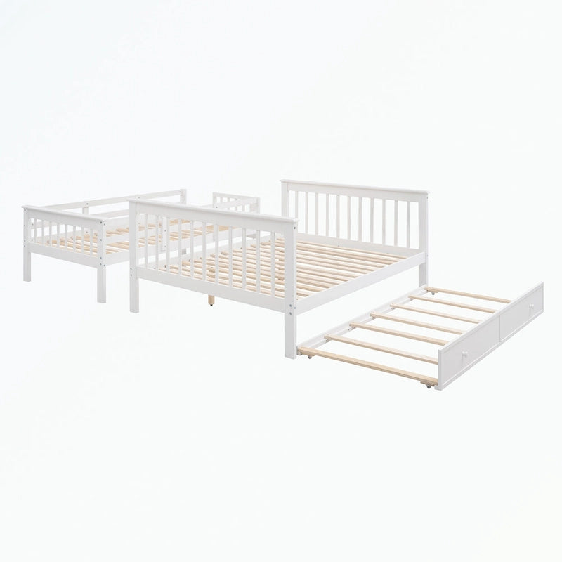 Lit superposé avec escalier espresso/vert/blanc, lits jumeaux superposés avec lit gigogne, 3 couchages