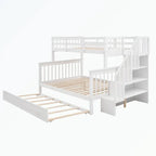 Lit superposé avec escalier espresso/vert/blanc, lits jumeaux superposés avec lit gigogne, 3 couchages
