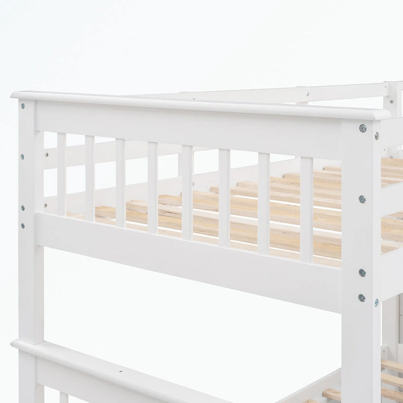 Lit superposé avec escalier espresso/vert/blanc, lits jumeaux superposés avec lit gigogne, 3 couchages