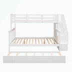 Lit superposé avec escalier espresso/vert/blanc, lits jumeaux superposés avec lit gigogne, 3 couchages