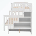 Lit superposé avec escalier espresso/vert/blanc, lits jumeaux superposés avec lit gigogne, 3 couchages