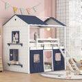 Lit superposé cabane grandeur nature blanc et bleu, 1 enfant