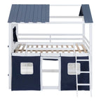 Lit superposé cabane grandeur nature blanc et bleu, 1 enfant