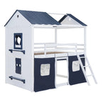 Lit superposé cabane grandeur nature blanc et bleu, 1 enfant