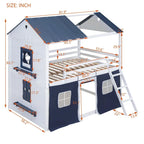 Lit superposé cabane grandeur nature blanc et bleu, 1 enfant