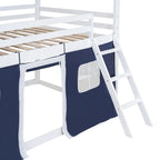 Lit superposé cabane grandeur nature blanc et bleu, 1 enfant