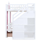 Lit superposé double rose / gris / blanc avec table rabattable – 2 couchages