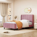 Lit plateforme jumeau en velours rose / gris / beige avec tête de lit capitonnée, 1 personne
