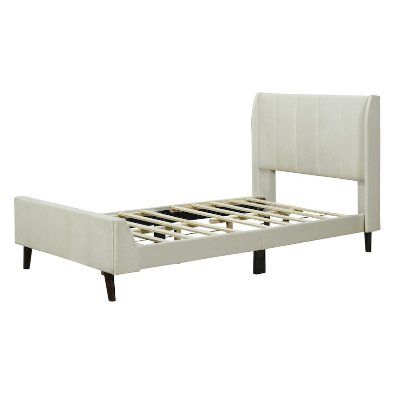 Lit plateforme jumeau en velours rose / gris / beige avec tête de lit capitonnée, 1 personne