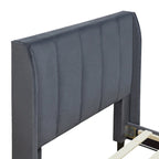 Lit plateforme jumeau en velours rose / gris / beige avec tête de lit capitonnée, 1 personne