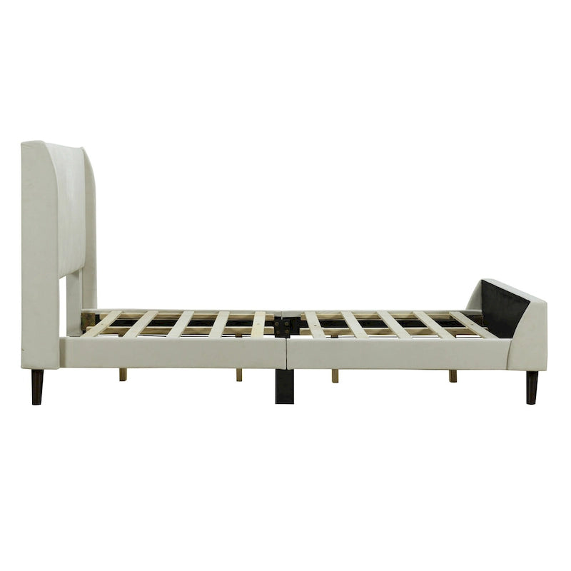 Lit plateforme jumeau en velours rose / gris / beige avec tête de lit capitonnée, 1 personne