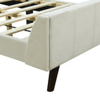 Lit plateforme jumeau en velours rose / gris / beige avec tête de lit capitonnée, 1 personne