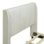 Lit plateforme jumeau en velours rose / gris / beige avec tête de lit capitonnée, 1 personne