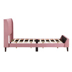 Lit plateforme jumeau en velours rose / gris / beige avec tête de lit capitonnée, 1 personne
