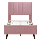 Lit plateforme jumeau en velours rose / gris / beige avec tête de lit capitonnée, 1 personne