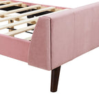Lit plateforme jumeau en velours rose / gris / beige avec tête de lit capitonnée, 1 personne