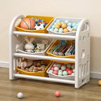 Kids Toy Storage Organizer with 6 Bins, Nursery Organizer Cabinet Unit with Shelf and Bins for Playroom, Bedroom, Living Room