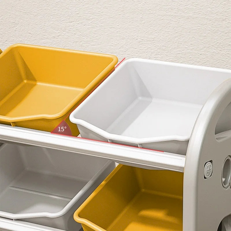 Organisateur de rangement pour jouets d'enfants à 3 niveaux, jaune/rose, avec 6 bacs