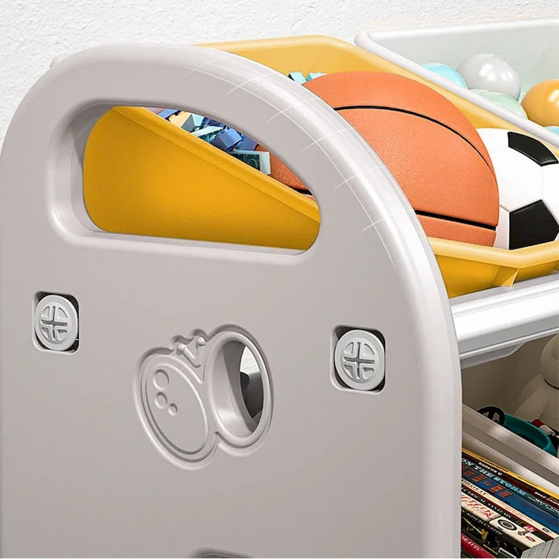 Organisateur de rangement pour jouets d'enfants à 3 niveaux, jaune/rose, avec 6 bacs