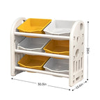 Organisateur de rangement pour jouets d'enfants à 3 niveaux, jaune/rose, avec 6 bacs