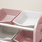 Organisateur de rangement pour jouets d'enfants à 3 niveaux, jaune/rose, avec 6 bacs