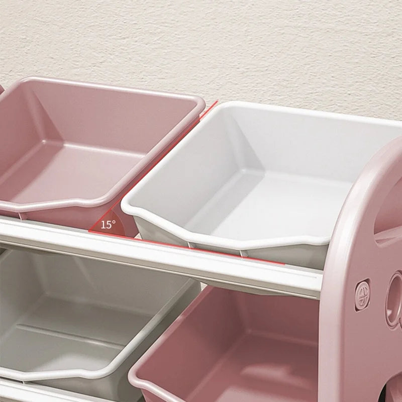 Organisateur de rangement pour jouets d'enfants à 3 niveaux, jaune/rose, avec 6 bacs