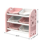 Organisateur de rangement pour jouets d'enfants à 3 niveaux, jaune/rose, avec 6 bacs