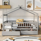 Full Size Wooden House Bed with Drawers