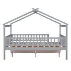 Lit plateforme pour enfants, taille standard, en forme de maison, avec 2 tiroirs, Noyer/Gris/Blanc/Naturel, pour 1 enfant