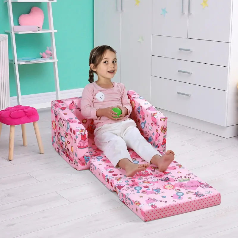 Canapé et fauteuil pour enfants convertibles, sur le thème de l'espace, rose/bleu, 2-en-1, 3-6 ans