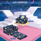 Canapé et fauteuil pour enfants convertibles, sur le thème de l'espace, rose/bleu, 2-en-1, 3-6 ans