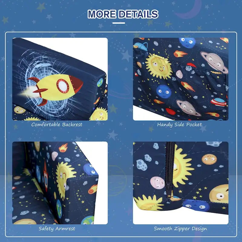 Canapé et fauteuil pour enfants convertibles, sur le thème de l'espace, rose/bleu, 2-en-1, 3-6 ans
