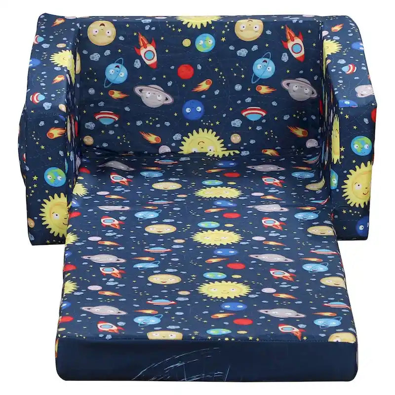 Canapé et fauteuil pour enfants convertibles, sur le thème de l'espace, rose/bleu, 2-en-1, 3-6 ans