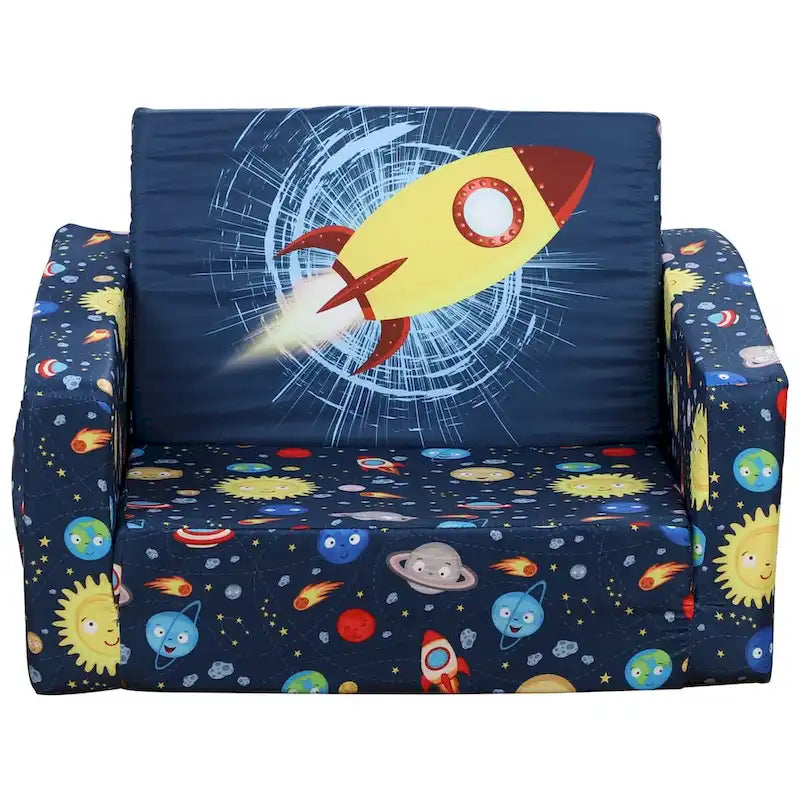 Canapé et fauteuil pour enfants convertibles, sur le thème de l'espace, rose/bleu, 2-en-1, 3-6 ans