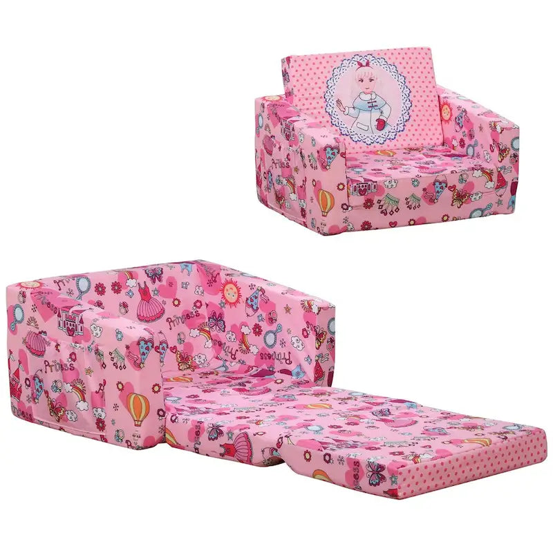 Canapé et fauteuil pour enfants convertibles, sur le thème de l'espace, rose/bleu, 2-en-1, 3-6 ans